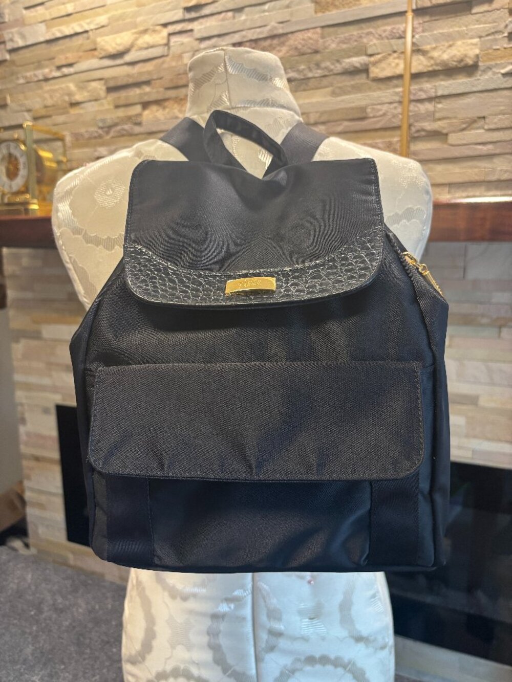 Visée Japan Vintage Archival Nylon Croc Flap Backpack Black w/ Pouch